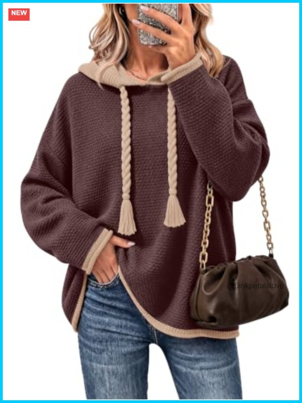 Womens Oversized Hoodie Sweater Cotton Acrylic Knit Pullover